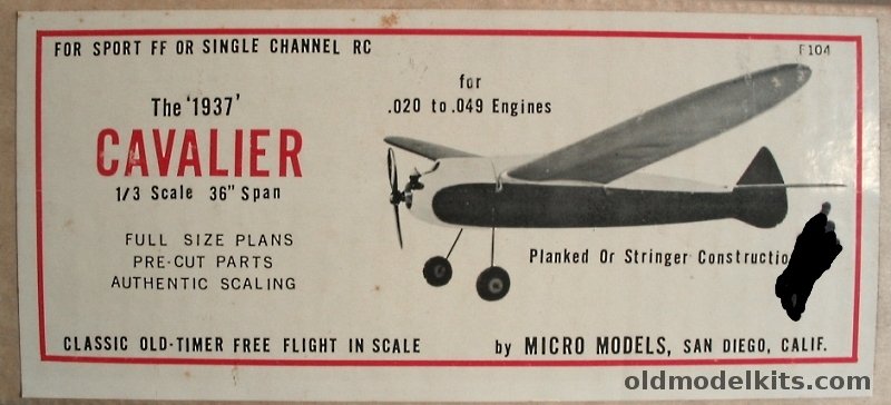 Micro Models 1/3 The 1937 Cavalier (Reproduction) - 36 inch Wingspan For R/C or Free Flight, F104 plastic model kit